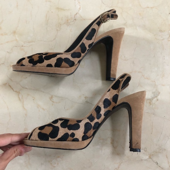 Stuart Weitzman Cheetah Open Toe Pumps Size 8 - Picture 1 of 7